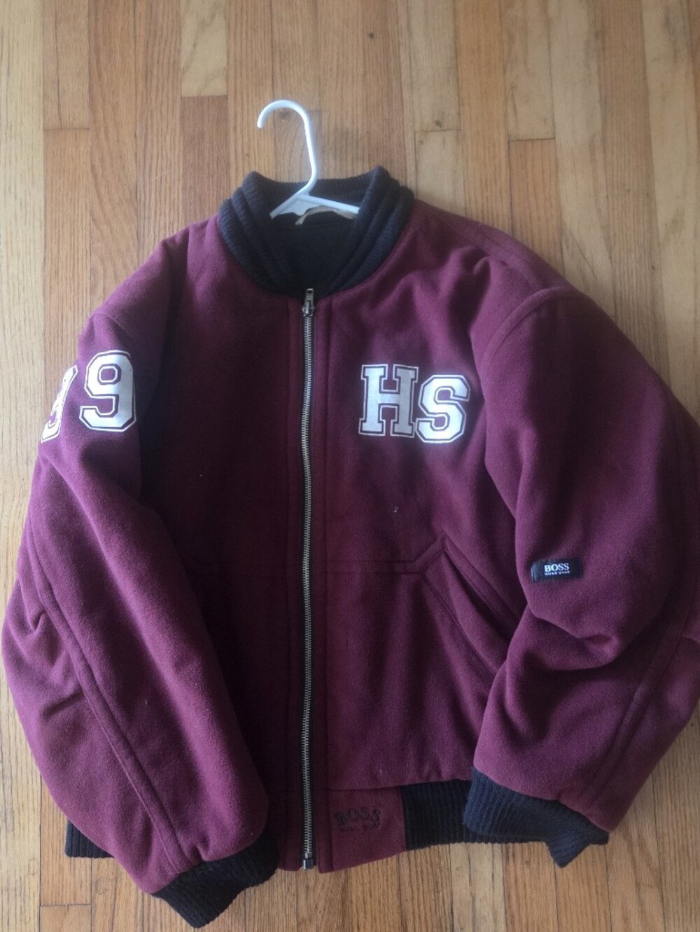 Hugo Boss Crissan Wool Cashmere Varsity Bomber Jacket Burgundy 52 Italy L or XL